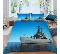 Set Copripiumino Una Piazza e Mezza Nave da Guerra Morbido Microfibra Biancheria da Letto Acqua Azzurra e Cielo Azzurro Stampa 3D Copripiumini 200x200 + 2 Federe 50x80 F.2614
