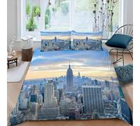 Set Copripiumino una Piazza e Mezza New York Architettura della Città Biancheria da Letto New York in Morbida Microfibra Stampe 3d Copripiumino 200x200 cm e 2 Federe C1797