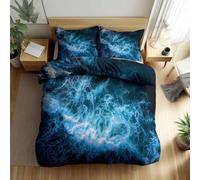 Set Copripiumino una Piazza e Mezza Oceano, Copripiumino Double Face Onde Dell'oceano Biancheria da Letto in Microfibra, 3D Copripiumini 200x200 cm e 2 Federe 4836-ABC