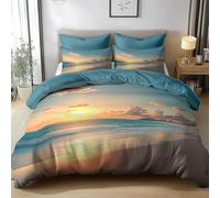 Set Copripiumino una Piazza e Mezza Oceano, Copripiumino Double Face Spiaggia Biancheria da Letto in Microfibra, 3D Copripiumini 200x200 cm e 2 Federe 4868-ABC