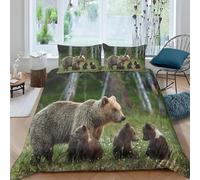 Set Copripiumino Una Piazza e Mezza Orso Grizzly Morbido Microfibra Biancheria da Letto Animali Della Foresta Stampa 3D Copripiumini 200x200 + 2 Federe 50x80 H.3838