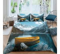 Set Copripiumino una Piazza e Mezza Paesaggio Naturale, Biancheria da Letto Barca in Morbida Microfibra 3D Copri piumino 200x200 con Cerniera e 2 Federe 50x80 cm B-928