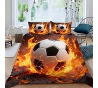 Set Copripiumino Una Piazza e Mezza Palloni da Calcio Biancheria da letto Fiamme in Morbida Microfibra 3D Parure Copripiumino 200x200 cm con Cerniera e 2 Federe 50x80 cm K.976