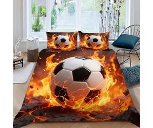 Set Copripiumino Una Piazza e Mezza Palloni da Calcio Biancheria da letto Fiamme in Morbida Microfibra 3D Parure Copripiumino 200x200 cm con Cerniera e 2 Federe 50x80 cm K.976