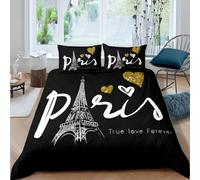 Set Copripiumino una Piazza e Mezza Parigi, Biancheria da Letto Nero e Giallo in Morbida Microfibra 3D Copri piumino 200x200 con Cerniera e 2 Federe 50x80 cm A-522