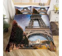 Set Copripiumino una Piazza e Mezza Parigi, Copripiumino Reversibile Architettura Urbana in Morbida Microfibra Stampato 3D, Biancheria da Letto 200x200 Parigi 3 Pezzi con Federe k1455