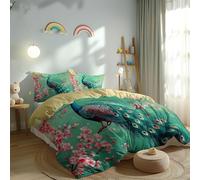Set Copripiumino Una Piazza e Mezza Pavone, Set di Biancheria da Letto Cina e Asia in Morbida Microfibra Stampa 3D, Copripiumino 200x200 con Cerniera e 2 Federe 50x80 cm D-712