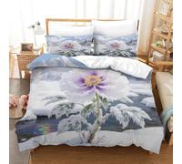 Set Copripiumino Una Piazza e Mezza Peonia Biancheria da letto Montagne Innevate in Morbida Microfibra 3D Parure Copripiumino 200x200 cm con Cerniera e 2 Federe 50x80 cm E.742
