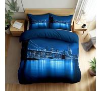 Set Copripiumino una Piazza e Mezza Ponte di Brooklyn, Copripiumino Double Face New York Biancheria da Letto in Microfibra, 3D Copripiumini 200x200 cm e 2 Federe 5076-ABC
