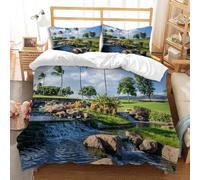 Set Copripiumino Una Piazza e Mezza Prato e Ruscello Biancheria da letto Naturaele in Morbida Microfibra 3D Parure Copripiumino 200x200 cm con Cerniera e 2 Federe 50x80 cm F.418