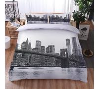 Set Copripiumino Una Piazza E Mezza Ragazza 3 Pezzi 200X200Cm Set Biancheria Da Letto Motivo Vista Notturna Del Ponte Della Città 3D Copripiumini Matrimoniali In Microfibra Con Cerniera E 2 Federe