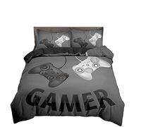 Set Copripiumino Una Piazza e Mezza Ragazzo Adolescente Gamer 3D Gamepad Cartoon Lightning Controller di Gioco Set di Biancheria da Letto in Microfibra con Federa (Grigio, 200 x 200 cm)