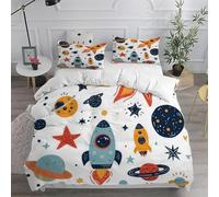 Set Copripiumino Una Piazza e Mezza Razzo dei Cartoni Animati Biancheria da letto Universo in Morbida Microfibra 3D Parure Copripiumino 200x200 cm con Cerniera e 2 Federe 50x80 cm C.1570