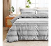 Set Copripiumino una Piazza e Mezza Righe Grigie, Copripiumino Double Face Righe Biancheria da Letto in Microfibra, 3D Copripiumini 200x200 cm e 2 Federe 5052-ABC