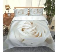 Set Copripiumino Una Piazza e Mezza Rosa Bianca Morbido Microfibra Biancheria da Letto Fiori Romantici Stampa 3D Copripiumini 200x200 + 2 Federe 50x80 C-1568