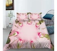 Set Copripiumino Una Piazza e Mezza Rosa Morbido Microfibra Biancheria da Letto Estate Floreale Romantica Stampa 3D Copripiumini 200x200 + 2 Federe D-1763