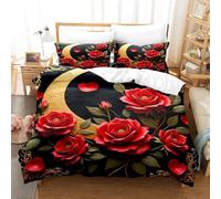 Set Copripiumino Una Piazza e Mezza Rosa Rossa Biancheria da letto Luna in Morbida Microfibra 3D Parure Copripiumino 200x200 cm con Cerniera e 2 Federe 50x80 cm H.1198