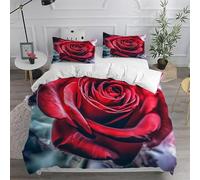 Set Copripiumino Una Piazza e Mezza Rose Rosse Biancheria da letto Romanticismo ed Eleganza in Morbida Microfibra 3D Parure Copripiumino 200x200 cm con Cerniera e 2 Federe 50x80 cm A.903