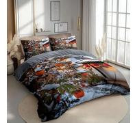 Set Copripiumino una Piazza e Mezza Scena di Neve Nel Cortile in Morbida Microfibra, Set Biancheria da Letto Albero di Cachi - Sacco Piumino 200x200 Double Face Stampato in 3D e 2 Federe M/3168