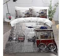 Set Copripiumino una Piazza e Mezza Scena di Strada di Londra, Biancheria da Letto Inverno Copripiumino 200x200 Stampato 3D Morbido Microfibra 3 Pezzi con 2 Federa 50x80 cm C973
