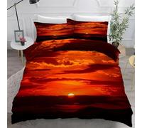 Set Copripiumino Una Piazza e Mezza Spiaggia al Tramonto 3D Biancheria da Letto Cielo Rosso 3 Pezzi Morbida Microfibra Copripiumino 200 x 200 cm Copripiumini con Cerniere e 2 Federe a-1936