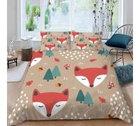Set Copripiumino una Piazza e Mezza Stampa Volpe, Biancheria da Letto Animali Carini in Morbida Microfibra 3D Copri piumino 200x200 con Cerniera e 2 Federe 50x80 cm A-3329