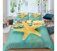 Set Copripiumino Una Piazza e Mezza Stella Marina Arancione 3D Biancheria da Letto Tema Oceano Blu 3 Pezzi Morbida Microfibra Copripiumino 200 x 200 cm Copripiumini con Cerniere e 2 Federe a-2296