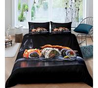 Set Copripiumino Una Piazza e Mezza Sushi Morbido Microfibra Biancheria da Letto Cibo Giapponese Stampa 3D Copripiumini 200x200 + 2 Federe 50x80 C-418