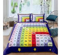 Set Copripiumino Una Piazza e Mezza Tavola Pitagorica Biancheria da letto Matematica per Bambini in Morbida Microfibra 3D Parure Copripiumino 200x200 cm con Cerniera e 2 Federe 50x80 cm M.1858