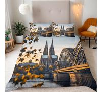 Set Copripiumino Una Piazza e Mezza Tema Chiesa Biancheria da letto Architettura Retrò in Morbida Microfibra 3D Parure Copripiumino 200x200 cm con Cerniera e 2 Federe 50x80 cm H.1306