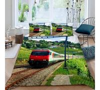 Set Copripiumino Una Piazza e Mezza Treno 3D Biancheria da Letto Binari del Treno 3 Pezzi Morbida Microfibra Copripiumino 200 x 200 cm Copripiumini con Cerniere e 2 Federe a-1804