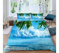 Set Copripiumino una Piazza e Mezza Vista Sull'oceano, Biancheria da Letto Cielo Azzurro e Nuvole Bianche in Morbida Microfibra 3D Copri piumino 200x200 con Cerniera e 2 Federe 50x80 cm C-4169