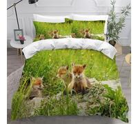 Set Copripiumino una Piazza e Mezza Volpe, Biancheria da Letto Animali Della Foresta in Morbida Microfibra 3D Copri piumino 200x200 con Cerniera e 2 Federe 50x80 cm B-3791