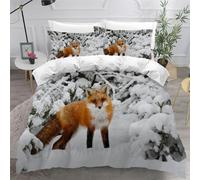 Set Copripiumino una Piazza e Mezza Volpe, Biancheria da Letto Scena di Neve Invernale in Morbida Microfibra 3D Copri piumino 200x200 con Cerniera e 2 Federe 50x80 cm B-3553