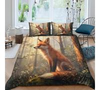 Set Copripiumino Una Piazza e Mezza Volpe Della Foresta Biancheria da letto Animali Selvatici in Morbida Microfibra 3D Parure Copripiumino 200x200 cm con Cerniera e 2 Federe 50x80 cm L.6191