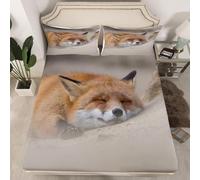 Set Copripiumino Una Piazza e Mezza Volpe, Set di Biancheria da Letto Animali Carini in Morbida Microfibra Stampa 3D, Copripiumino 200x200 con Cerniera e 2 Federe 50x80 cm E-2595