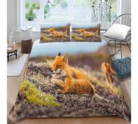 Set Copripiumino Una Piazza e Mezza Volpe, Set di Biancheria da Letto Animali Selvatici in Morbida Microfibra Stampa 3D, Copripiumino 200x200 con Cerniera 2 Federe 50x80 cm A-1958