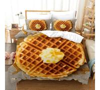 Set Copripiumino Una Piazza e Mezza Waffle Biancheria da letto Dolci Alla Crema in Morbida Microfibra 3D Parure Copripiumino 200x200 cm con Cerniera e 2 Federe 50x80 cm D.928