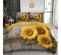 Set Copripiumino Vecchie Assi Legno Dalla Campagna - Parure Copri Piumino Girasole Retrò - Sacco Piumone 135x200cm Set di Biancheria da Letto Reversibile con 1 Federe - Non Stirabiledi, Beige Marrone