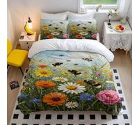 Set copripiumino vintage con api botaniche disegnato a mano, che sottolinea la gentilezza e la vita, perfetto per letti singoli o matrimoniali (04, matrimoniale 200 x 200 cm + 50 x 75 cm x 2)