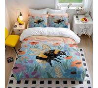 Set copripiumino vintage con api botaniche disegnato a mano, sottolineando la gentilezza e la vita, perfetto per letti singoli o matrimoniali (03, matrimoniale: 200 x 200 cm + 65 x 65 cm x 2)
