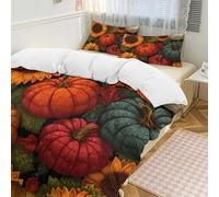Set copripiumino vintage con zucca di girasole e 2 federe colorate autunnali calde e con chiusura a cerniera, set di biancheria da letto morbido per tutte le stagioni, 218 x 178 cm