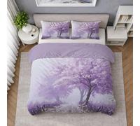 Set Copripiumino Viola Lilla Tradizionale Piante Sentiero Fiorito Romantico, 3 Pezzi Pezzi, 240 x 260 cm - Parure Letto in Microfibra Morbida, con Chiusura Lampo e Federe, Lavabile Copripiumino