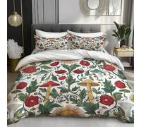 Set CopripiuminoArte fantasy Fiori di funghi Parure Copripiumino Una Piazza e Mezza 200x200cm con 2 Federa 50x75 cm Completo Sacco Parure Letto rosso