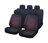 Set Coprisedili Auto Universali 11 Pezzi Anteriori e Posteriori, Tessuto Lavabile, Antiscivolo Elasticizzato Trapuntato in Poliestere, Cerniere per Sedili (Nero-Rosso) -OFFICINE MILANO