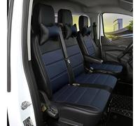 Set Coprisedili Coprisedili in Pelle Traspiranti e Confortevoli per Camion e Furgoni Compatibile con per Ford Transit Custom V363 2012-2017,6 Seats- Black And Blue