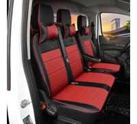 Set Coprisedili Coprisedili in Pelle Traspiranti e Confortevoli per Camion e Furgoni Compatibile con per Ford Transit Custom V363 Facelift 2023 2024 2025,6 Seats- Black And Red