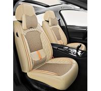 Set coprisedili per auto Set Completo Di Coprisedili A 5 Posti Con Supporto Lombare Integrato E 2 Poggiatesta Cuciti In Pelle Seta Ghiaccio Vestibilità Universale Coprisedili Auto(Beige)