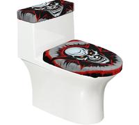 Set copriwater elastico rosso e nero con fantasma malvagio e copertura del serbatoio, decorazione morbida elastica per il bagno a forma di U ovale