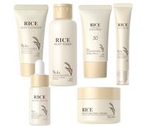 Set coreano idratante per la cura della pelle con detergente per il riso, tonico viso, siero per gli occhi, crema viso e protezione solare, per la cura della pelle luminosa con acido ialuronico e
